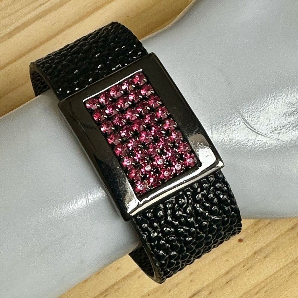 GUESS Black and Pink Crystal Statement Bracelet - Wide Band